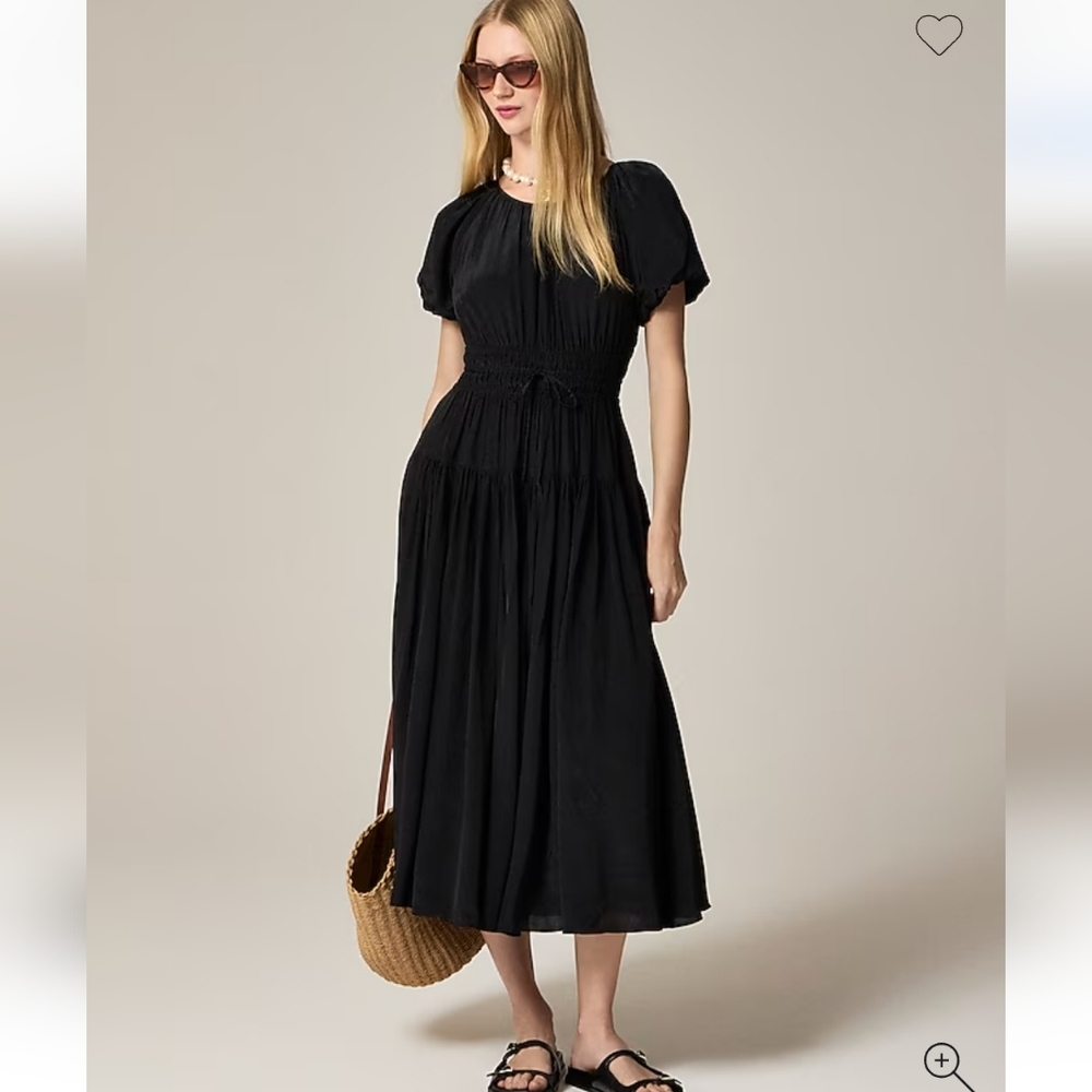 J Crew Elena puff-sleeve dress in crepe de chine, NWT CA679